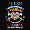 Autism Grandma, Autism Doesn't Come With A Manual It Comes With A Grandma Who Never Gives Up, Sublimation Designs, Transparent Background