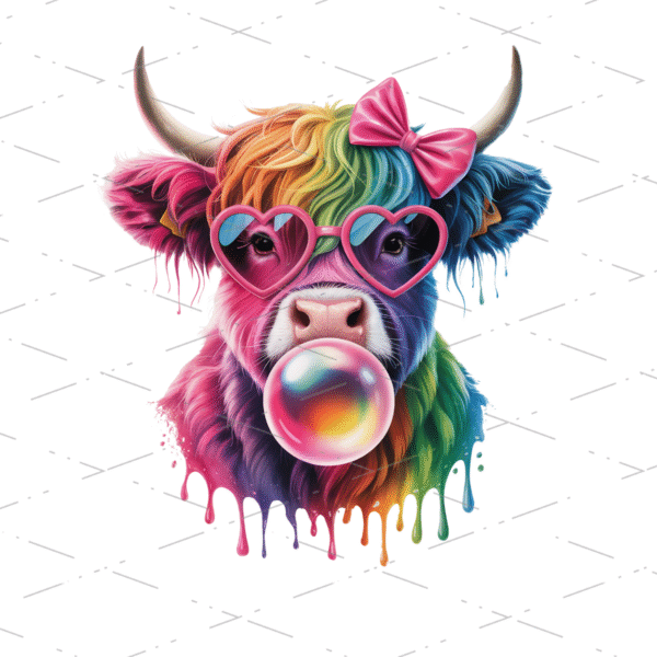 Coquette Highland Cow Bubblegum sublimation design